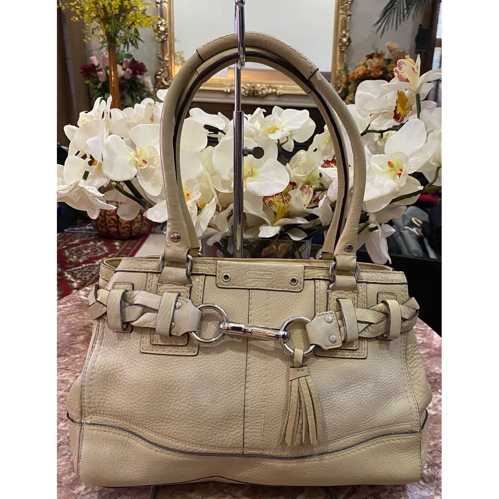 COACH Hampton Cream Leather Carryall Satchel Tote Handbag F13084 EUC, $378